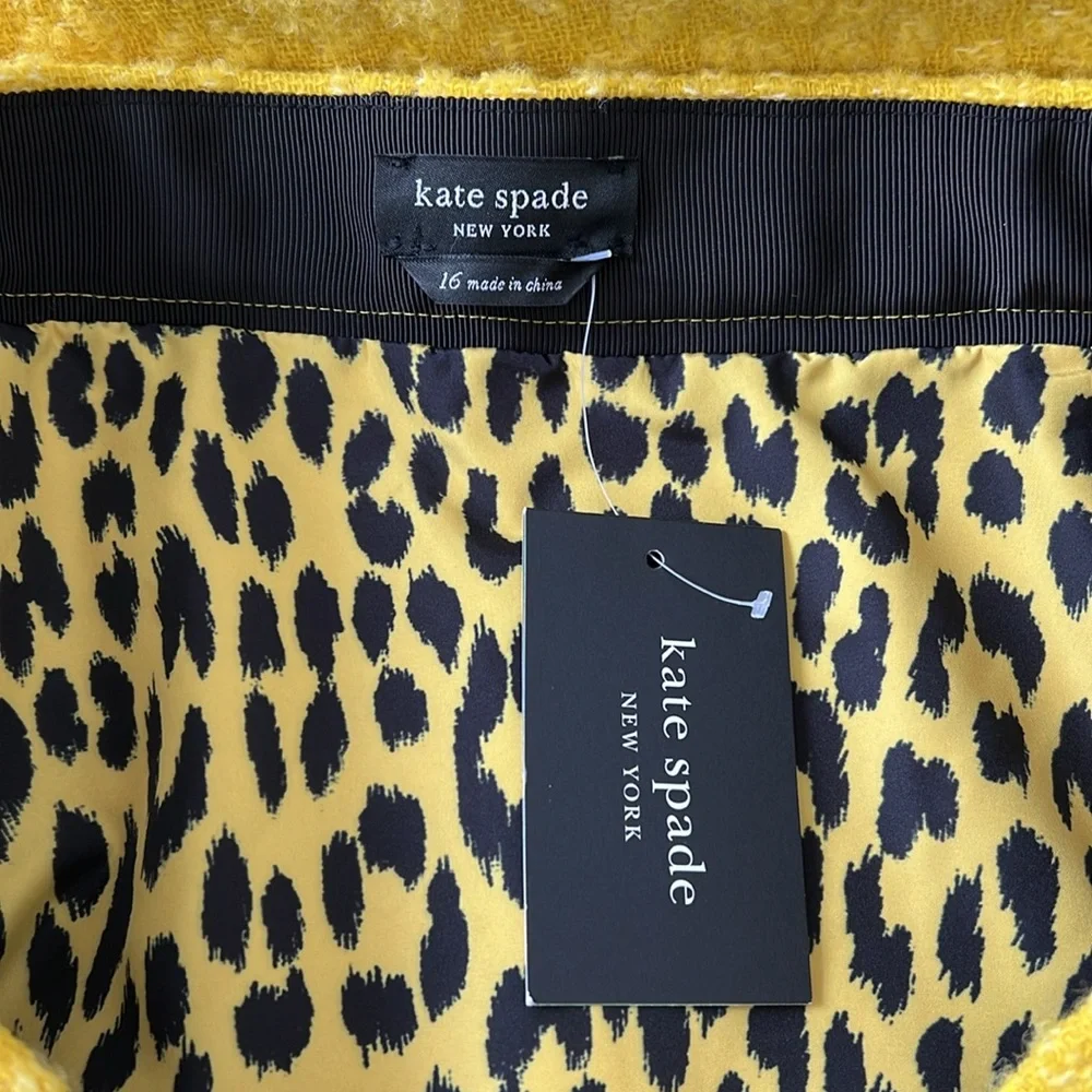 Kate Spade Tonal Leopard Textured Wool-Blend Skirt Chartreuse Yellow NWT Size 16